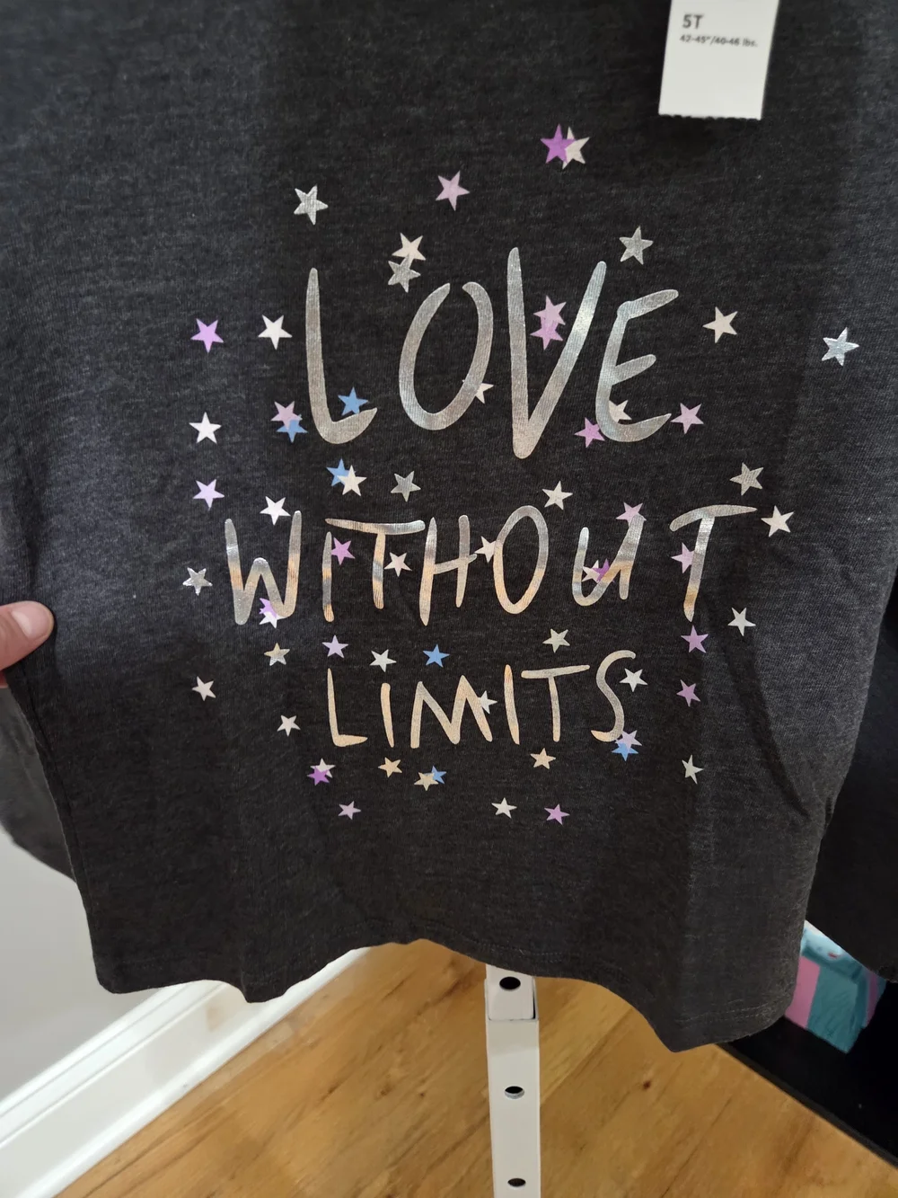 Old Navy Charcoal Long Sleeve Tee with Metallic Pastel Stars